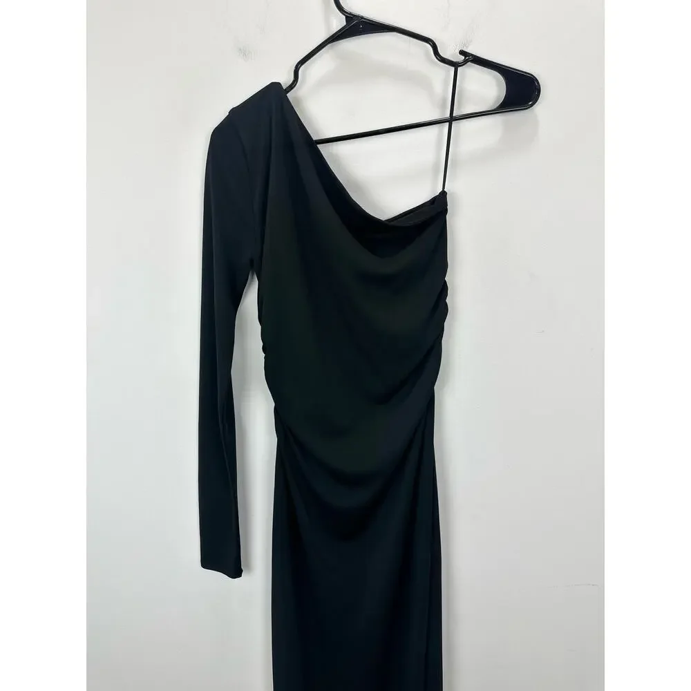J.Crew One Shoulder Dress Jersey Knit Crepe Draped Ruched Long Black XS NWT